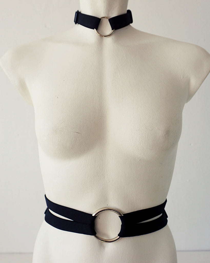 black-full-body-harness-vegan-elastic-straps-detachable-choker-and-belt-sustainable-brand-iona-smith-scott