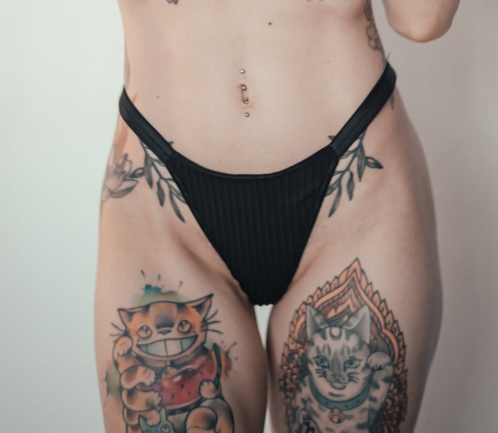 sheer-ribbed-black-mesh-thong-adjustable-straps-with-clips-iona-smith-scott